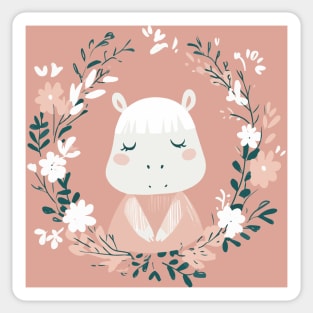 Boho Kawaii Hippo – Cute & Cozy Wildlife Illustration Sticker